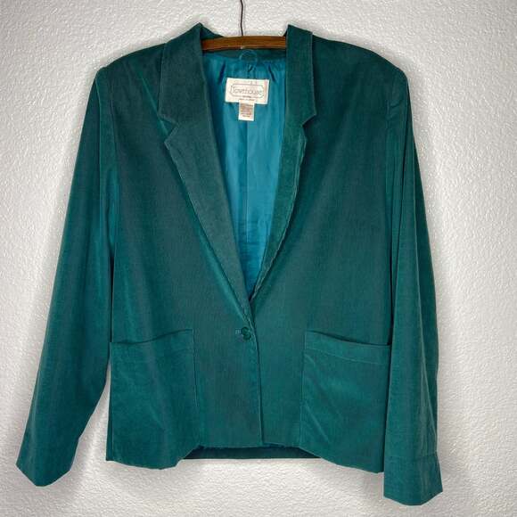 Vintage Townhouse Petites Soft Green Corduroy Two Piece Skirt Suit - Picture 2 of 8